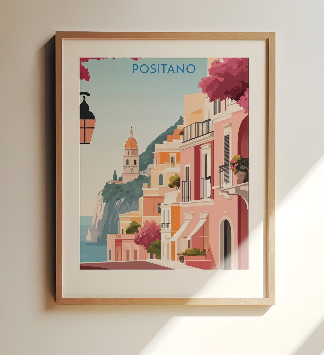 Positano Italy Amalfi Coast Pastel Buildings Cliffside Travel Poster