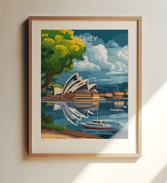 Sydney Australia Travel Art Print Iconic Opera House Reflections