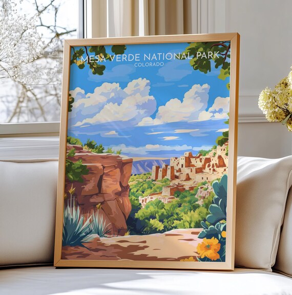 Mesa Verde National Park Colorado Vintage Travel Illustration Poster