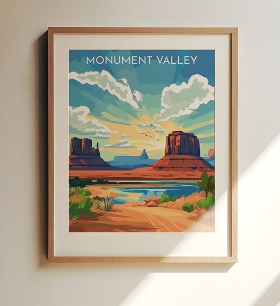 Monument Valley Usa Travel Art Wall Print Sunset Landscape Illustration