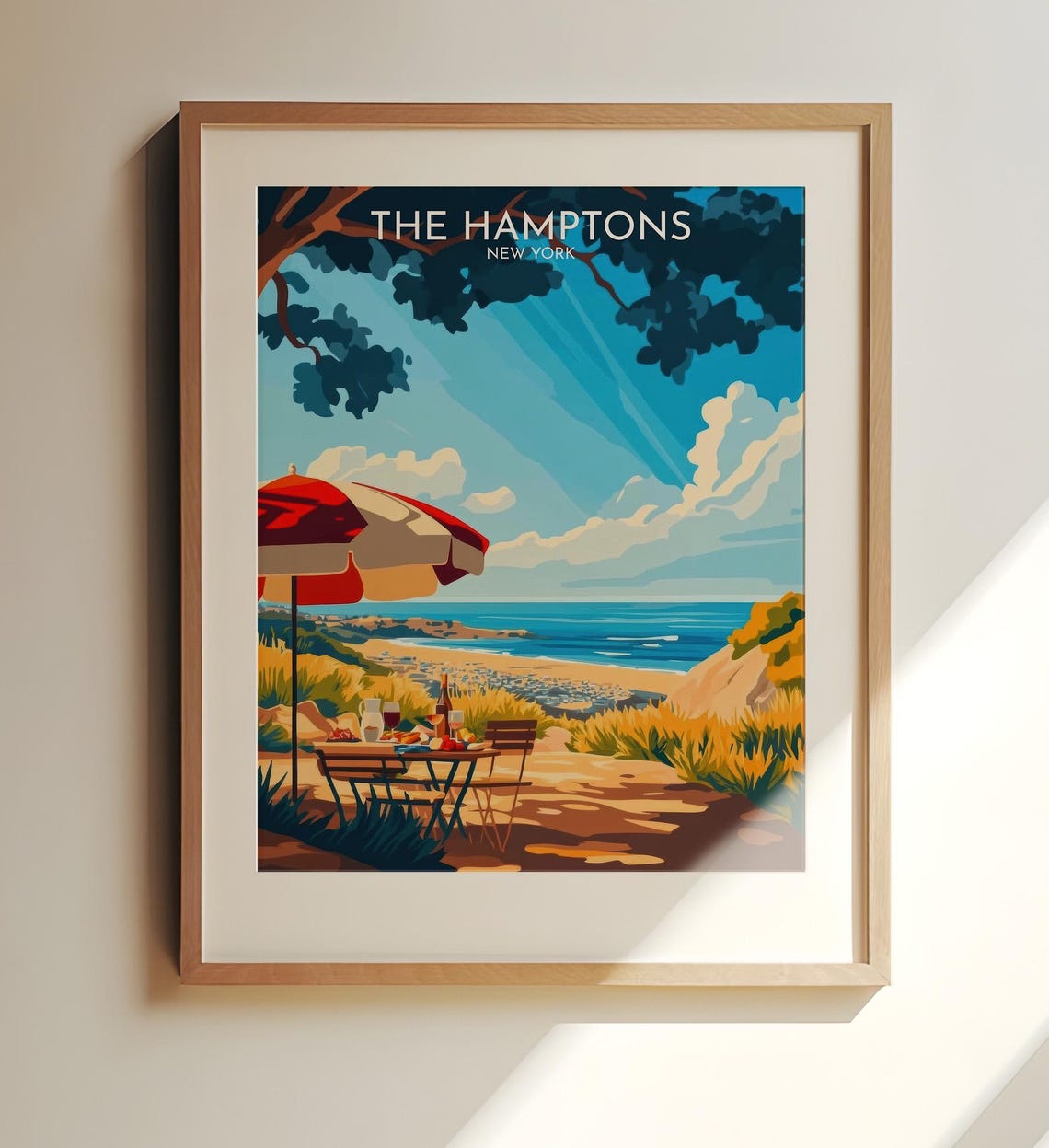 The Hamptons New York Beach Umbrella Ocean View Travel Poster