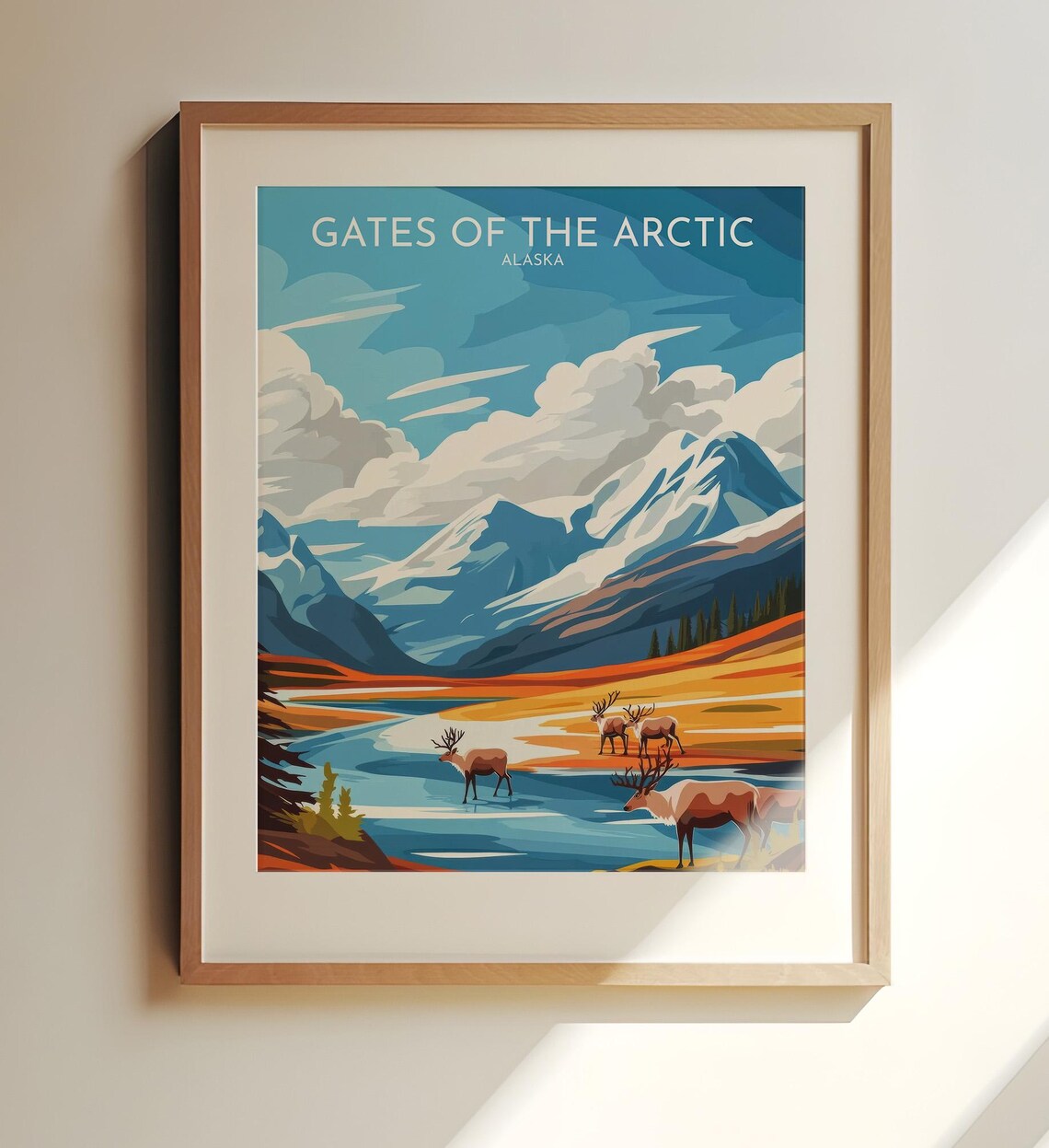 Gates of the Arctic Alaska Caribou River Snow Mountain Travel Poster