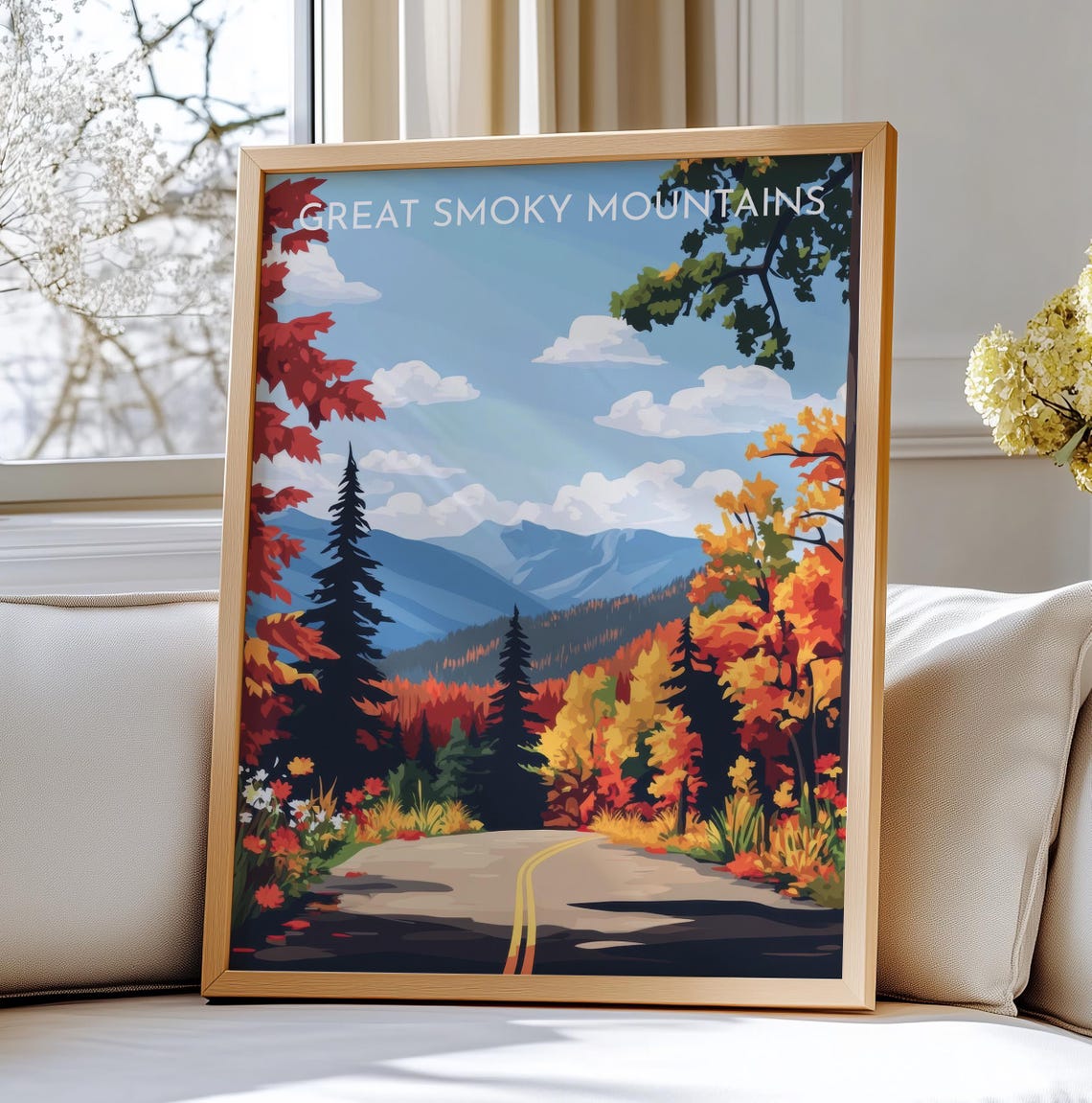 Great Smoky Mountains Autumn Fall Foliage Scenic Road Travel Poster