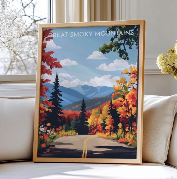 Great Smoky Mountains National Park Travel Poster Art Autumn Scenic Print