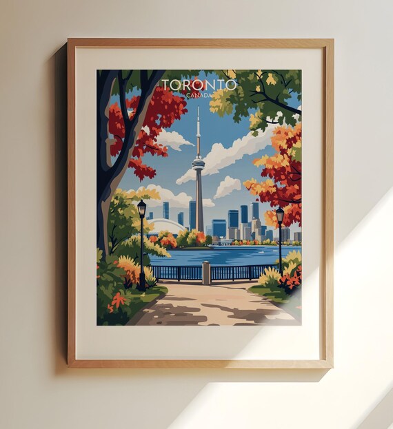 Toronto Canada Travel Print Art Scenic View Of Cn Tower And Skyline
