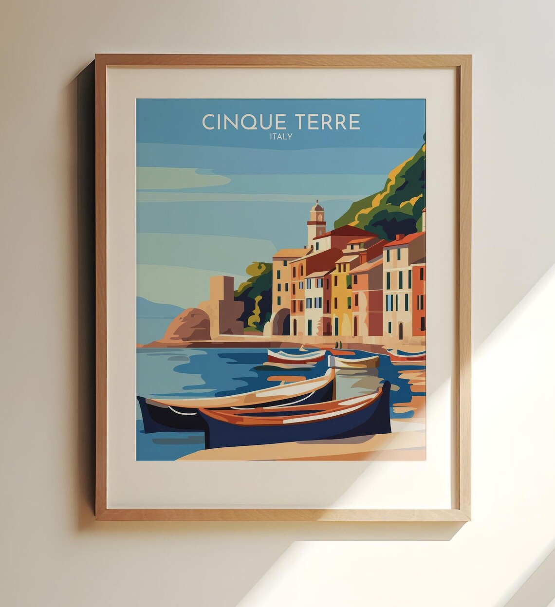 Cinque Terre Italy Coastal Village Boats Vintage Travel Poster