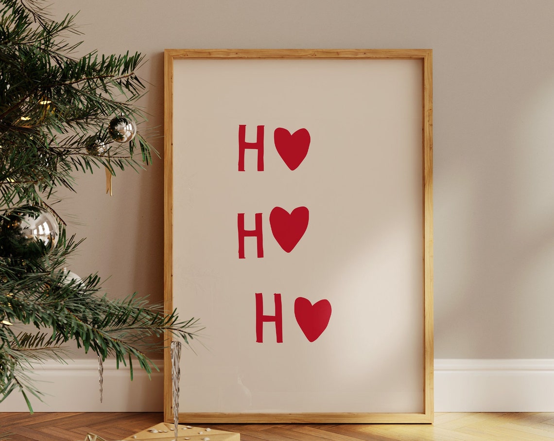 Cute Ho Ho Ho Heart Christmas Holiday Typography Decor Poster - Image 3