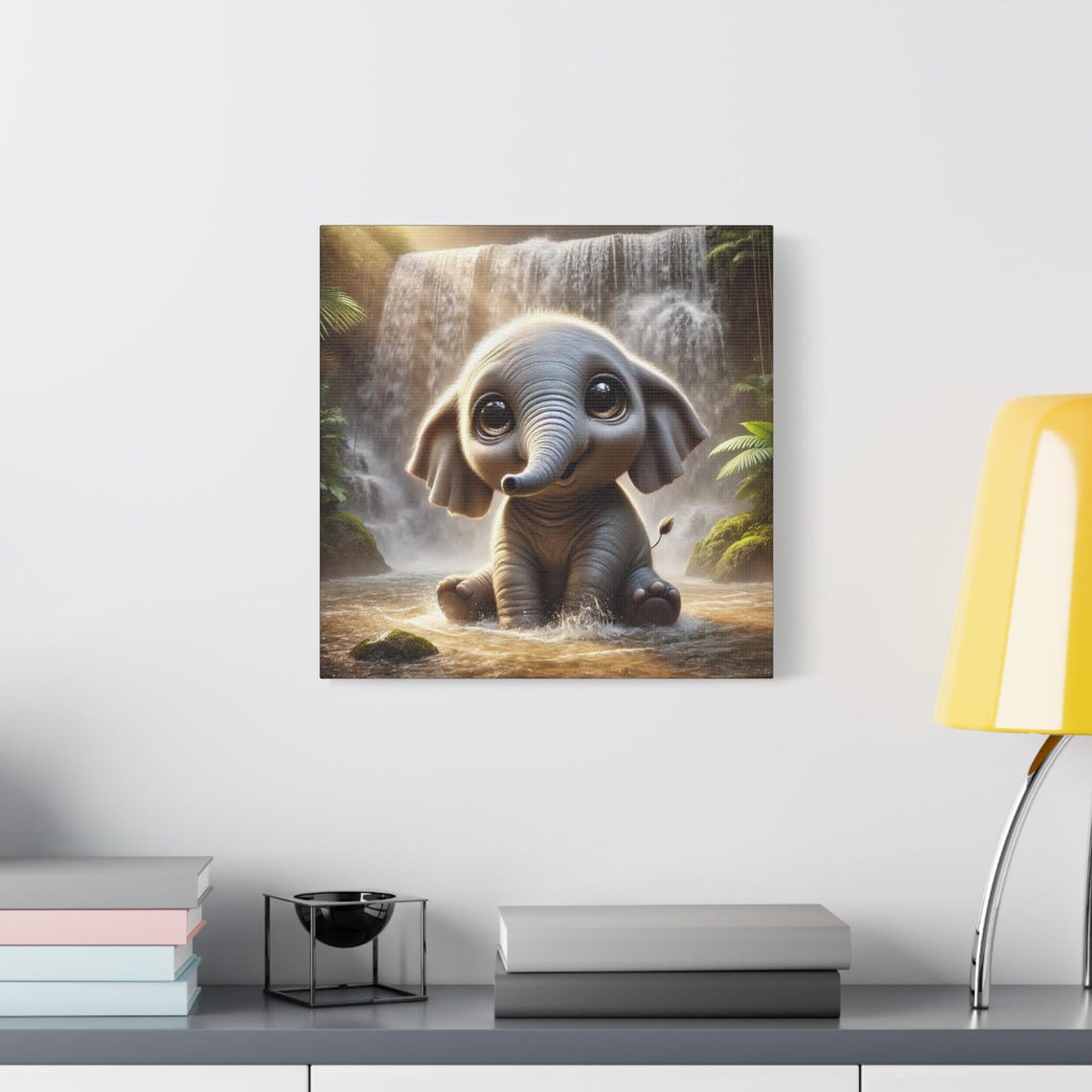 Cute Baby Elephant Waterfall Jungle Stream Kids Animal Poster - Image 2