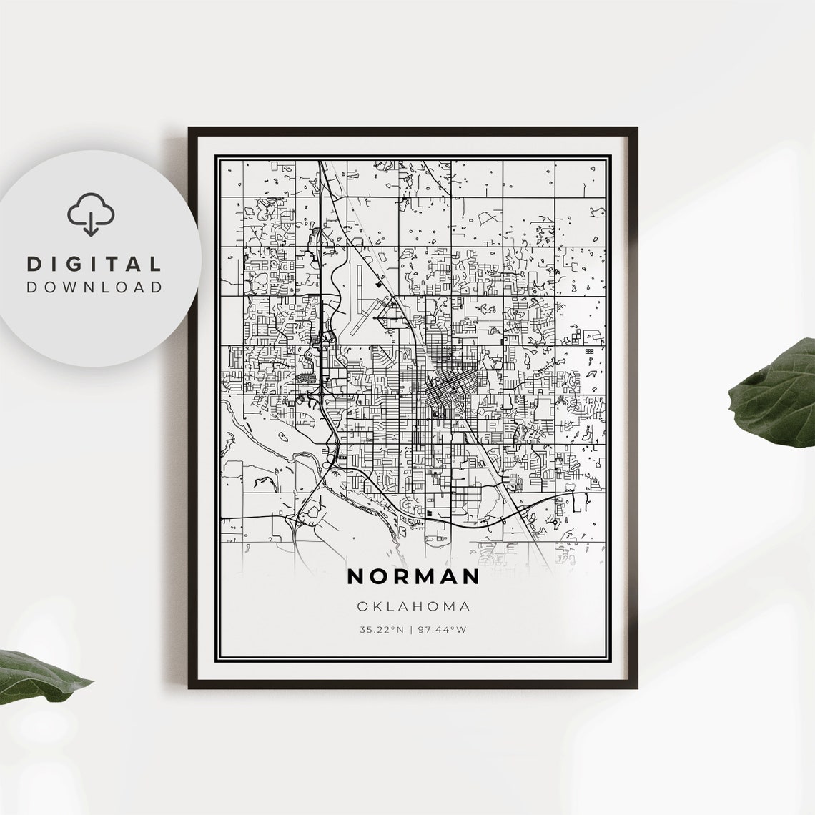 Norman Map Print Oklahoma Ok Usa Art Poster City Street Road Entryway Wall Decor Np107