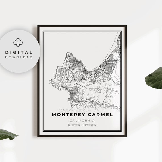 Monterey And Carmel Map Print Ca Usa Art Poster City Street Road Gift Dear Friend Np366