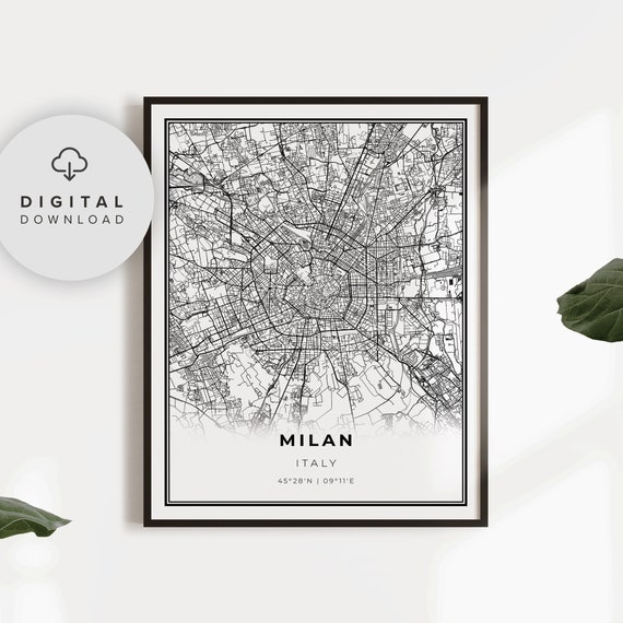 Milan Map Print Italy Art Poster Milano Italia City Street Road Gift Home Np616