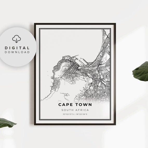 Cape Town Map Print South Africa Art Poster City Street Road Np896