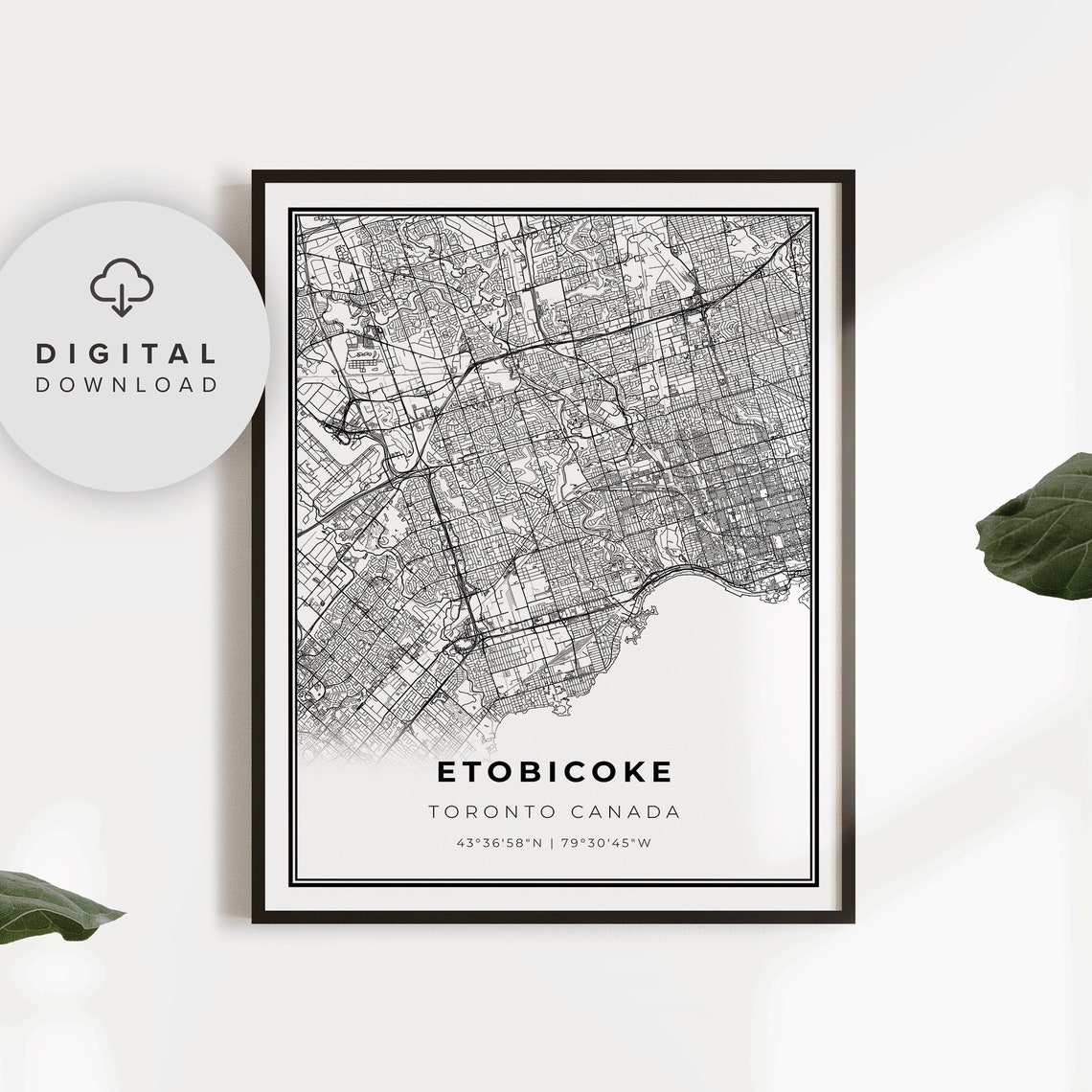 Etobicoke Map Print Toronto Ontario On Canada Art Poster City Street Road Gift Dad Np408