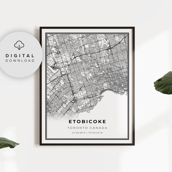 Etobicoke Map Print Toronto Ontario On Canada Art Poster City Street Road Gift Dad Np408