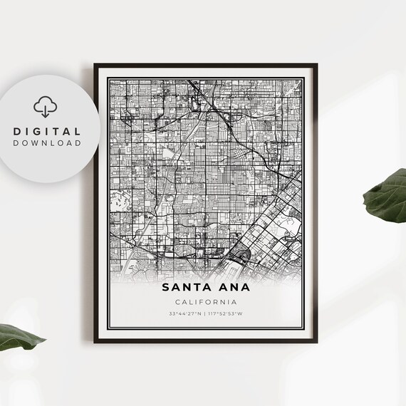 Santa Ana California City Street Map Coordinates Art Print Home Decor
