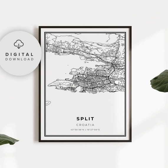 Split Map Print Croatia Art Poster City Street Road Gifr For A Grandma Np622