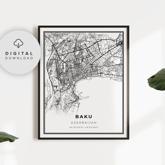 Baku Map Print Azerbaijan Art Poster City Street Road Etsy Gift Office Np933