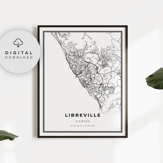 Libreville Map Print Gabon Art Poster Komo River Africa City Street Road Np867