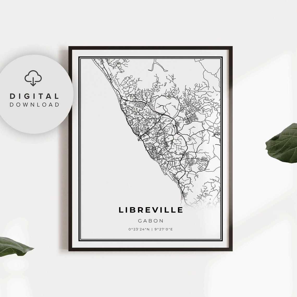 Libreville Gabon Minimalist City Street Map Black White Poster