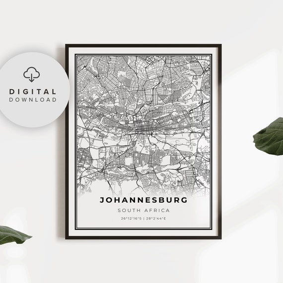 Johannesburg Map Print South Africa Art Poster City Street Road Gift For Men Np606