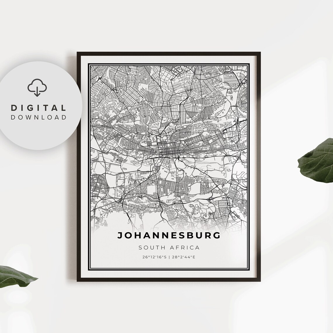 Johannesburg South Africa City Street Map Minimalist Line Art Poster