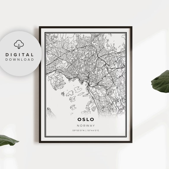 Oslo Map Print Norway City Poster Street Road Office Art Np483