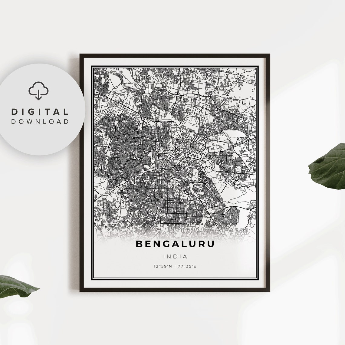 Bengaluru Map Print India Art Poster Bangalore Karnataka City Street Road Wall Np714