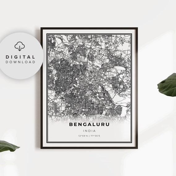 Bengaluru Map Print India Art Poster Bangalore Karnataka City Street Road Wall Np714