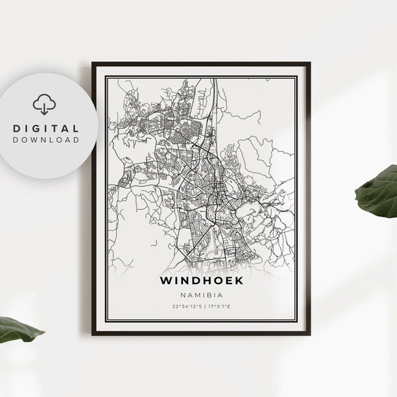 Windhoek Map Print Namibia Art Poster Windhuk Africa City Street Road Wall Np891