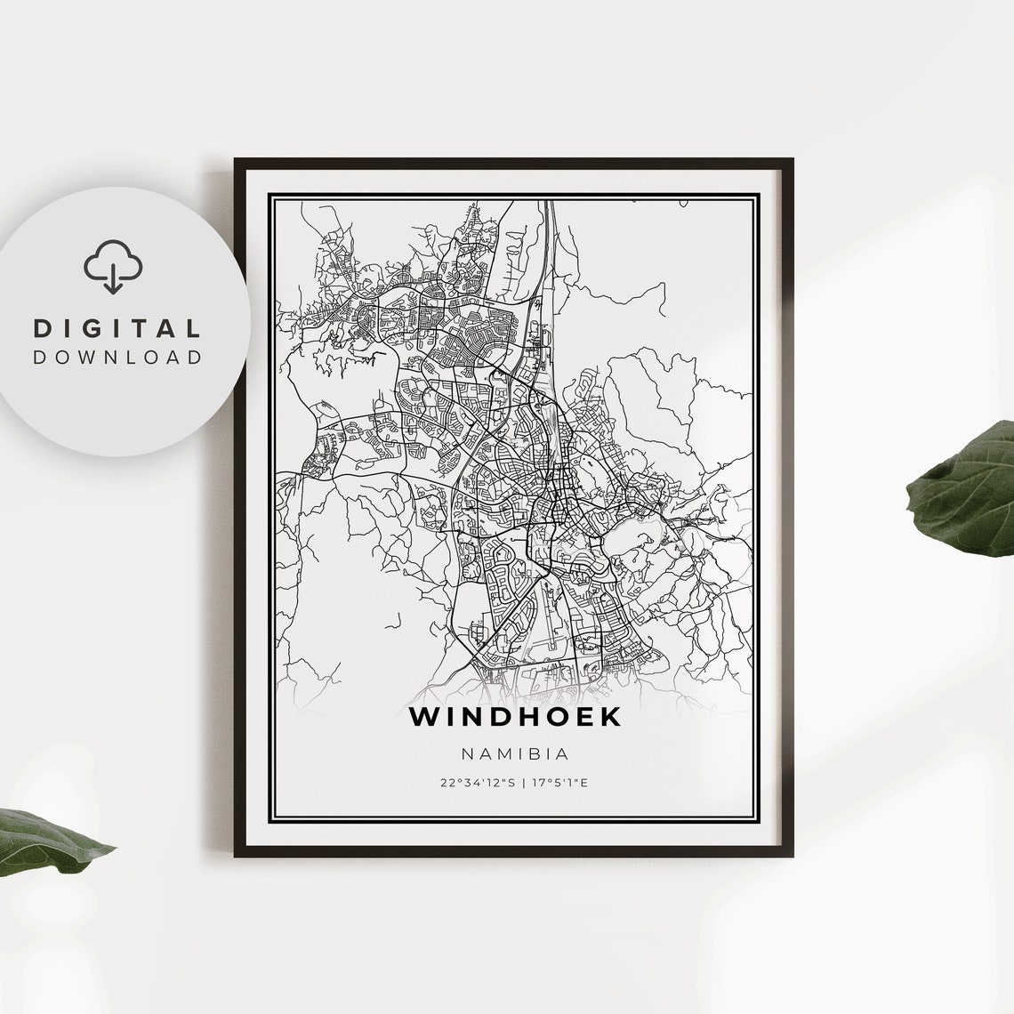 Windhoek Map Print Namibia Art Poster Windhuk Africa City Street Road Wall Np891
