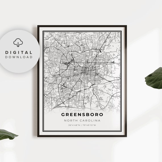 Greensboro Map Print North Carolina Nc Usa Art Poster City Street Road Np398