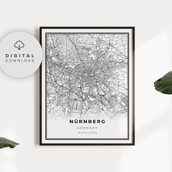 Nrnberg Map Print Nuremberg Germany Art Poster City Street Road Etsy Np816