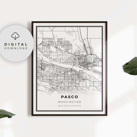 Pasco Map Print Washington Wa Usa Art Poster Tricities City Street Road Wall Np109