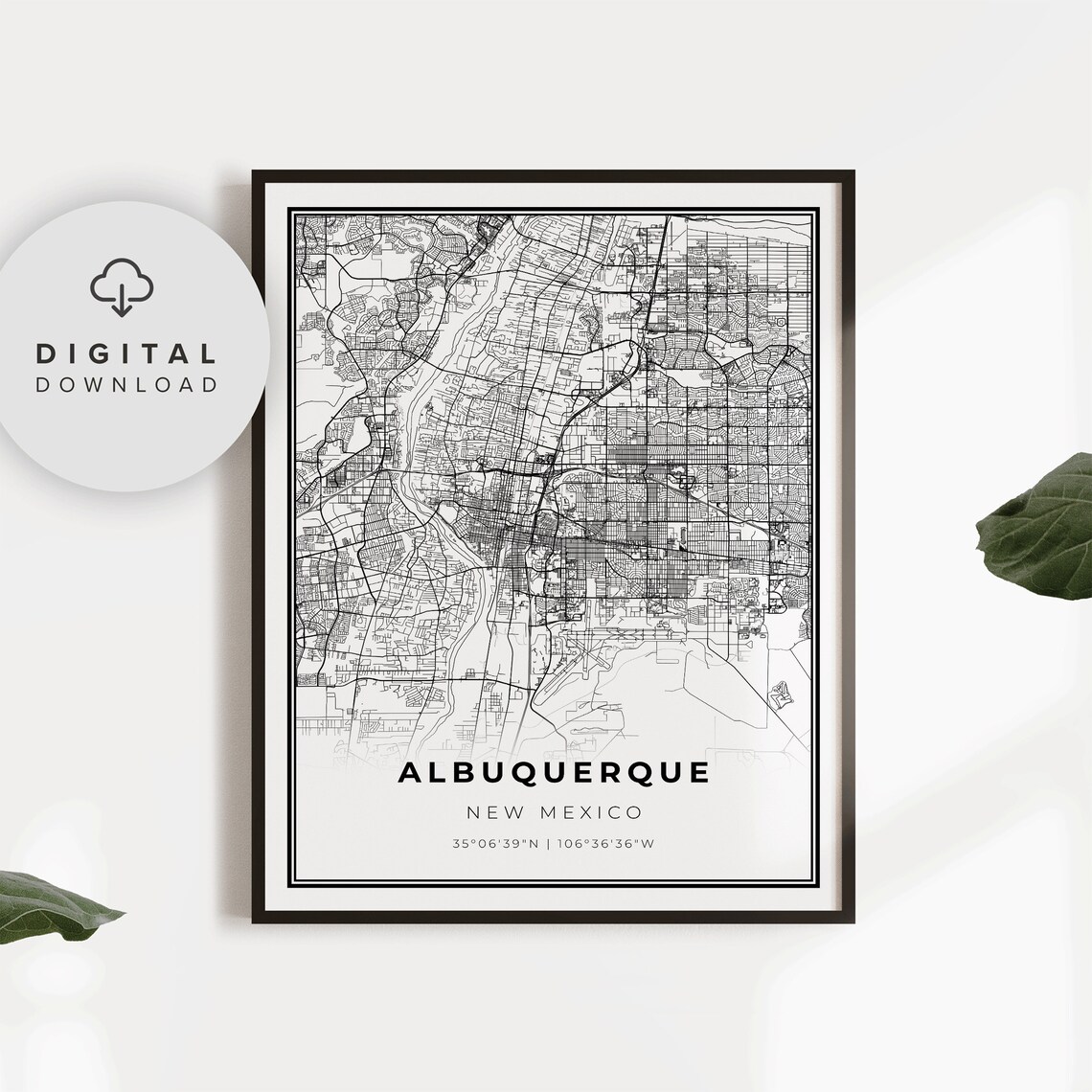 Albuquerque New Mexico City Street Map Minimalist Art Poster