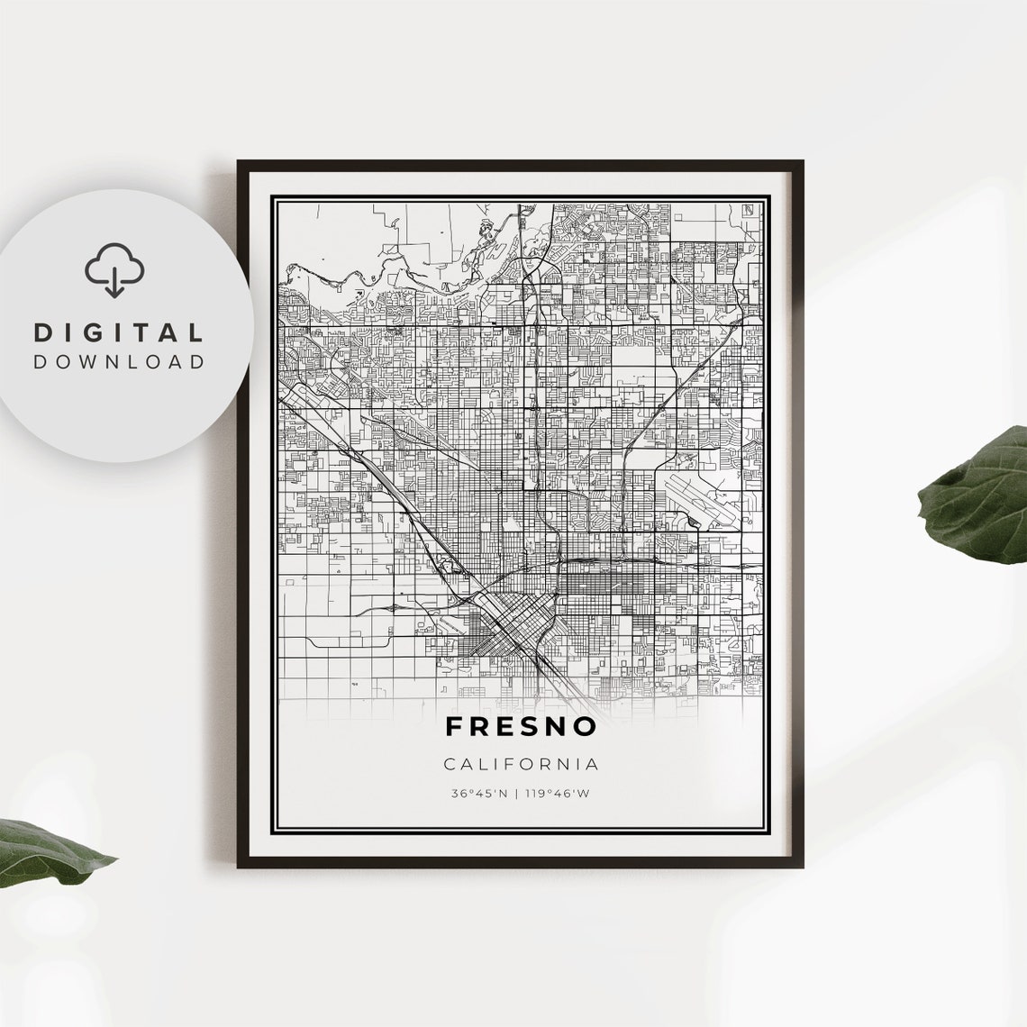 Fresno Map Print Ca Usa Art Poster City Street Road Np159