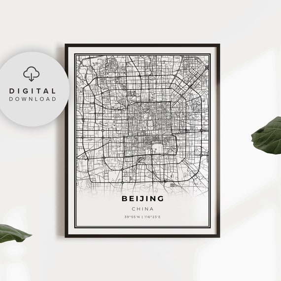 Downtown Beijing Map Print China Art Poster City Street Road Gift Np421