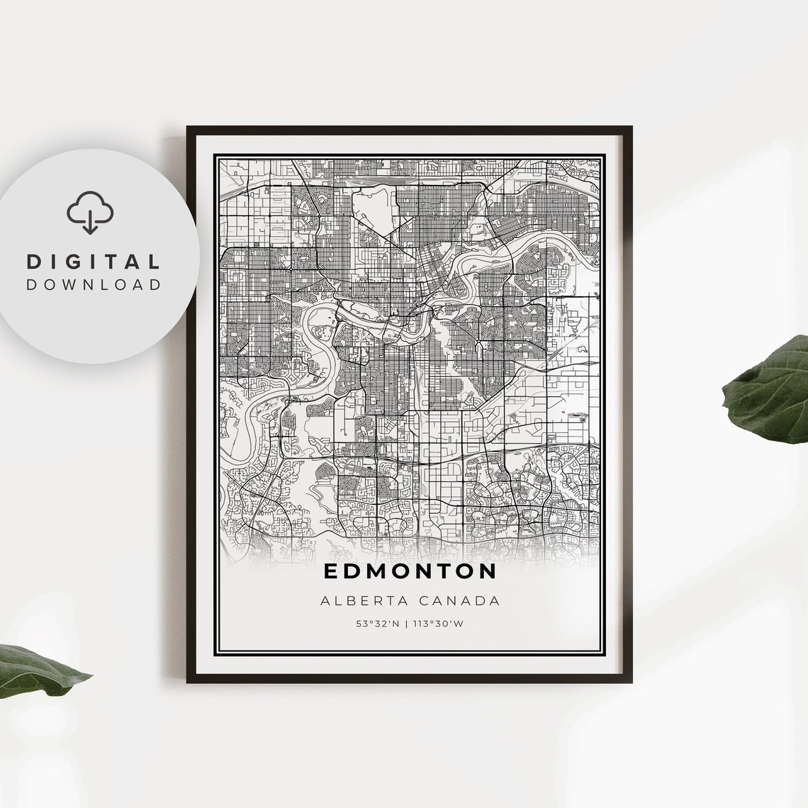 Edmonton Map Print Alberta Ab Canada Art Poster City Street Road Prints Np879