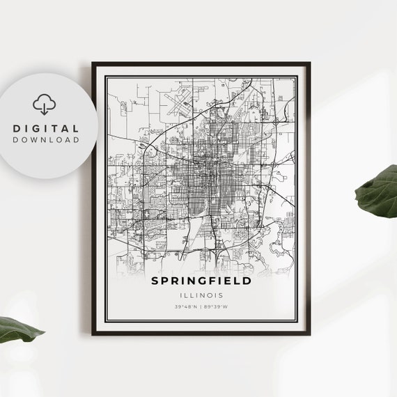 Springfield Map Print Illinois Il Usa Art Poster City Street Road Prints Etsy Np207