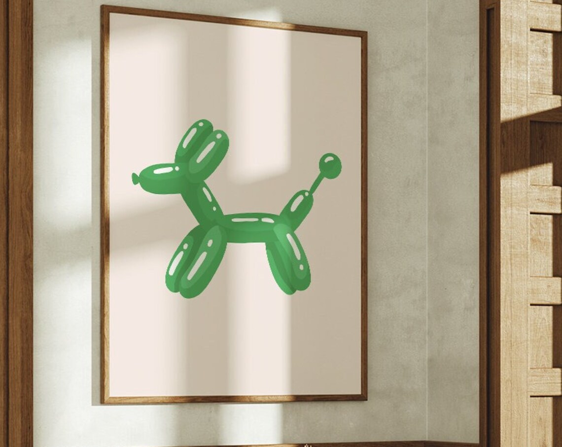 Green Balloon Dog Minimalist Playful Boho Kids Party Room Poster