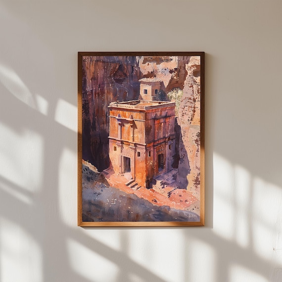 Lalibela Ethiopia Rock Hewn Church Watercolor Historic Art Poster