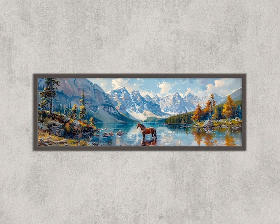 Moraine Lake Banff Mountain Horse Watercolor Panorama Poster