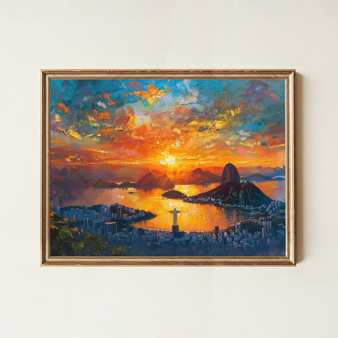 Rio De Janeiro Sunset Christ The Redeemer Bay Cityscape Print