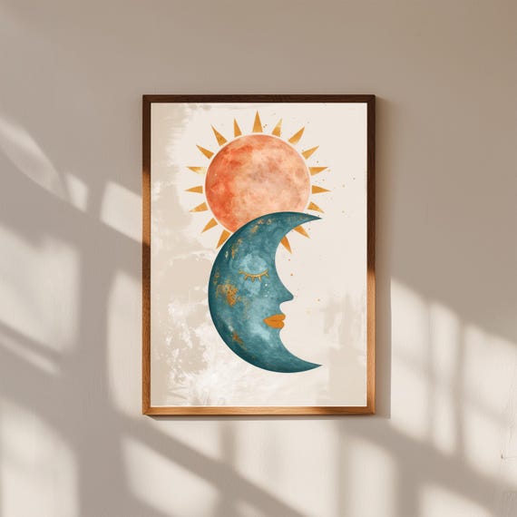 Sun And Moon Nursery Print Celestial Boho Baby Room Decor