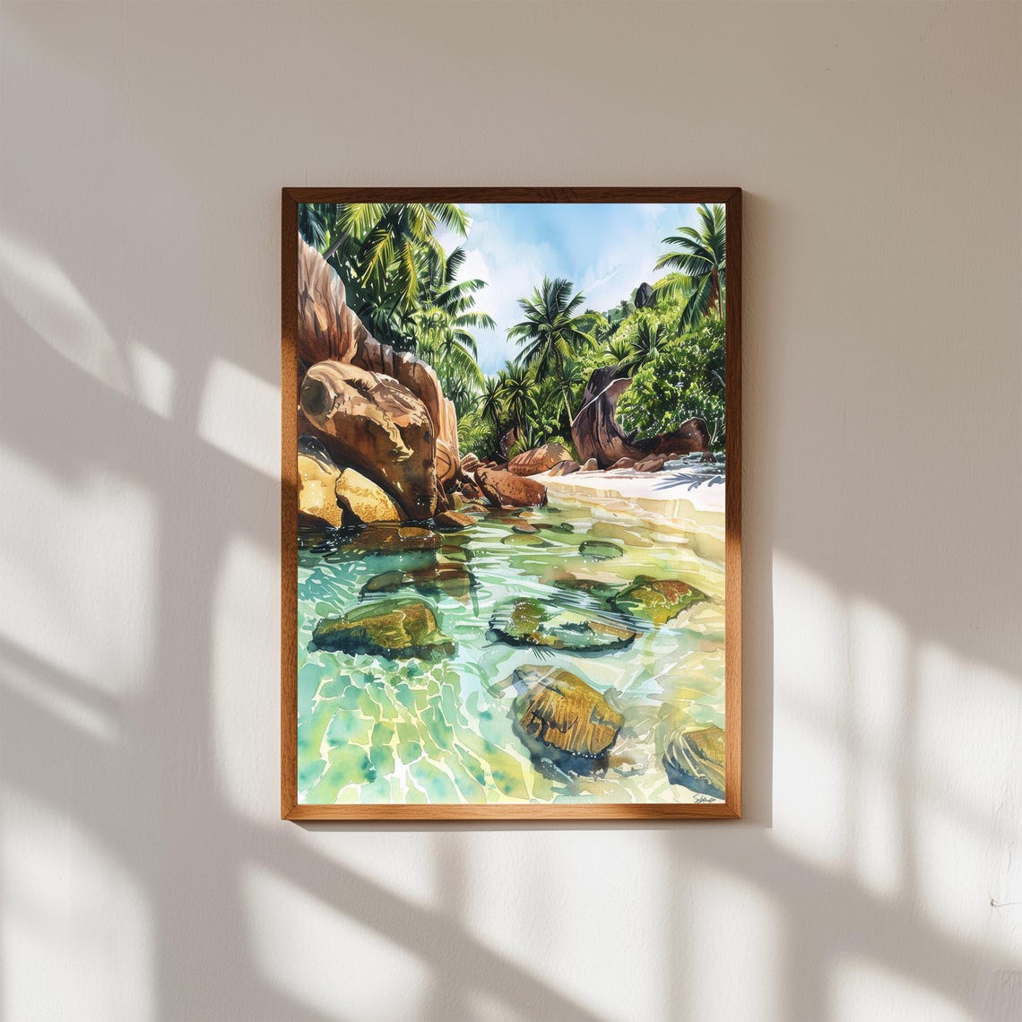 Seychelles Watercolor Print Tropical Island Beach Scene