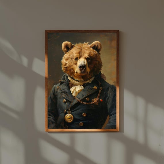 Animal Portrait Print Vintage Style Pet In Suit Funny Wall Art