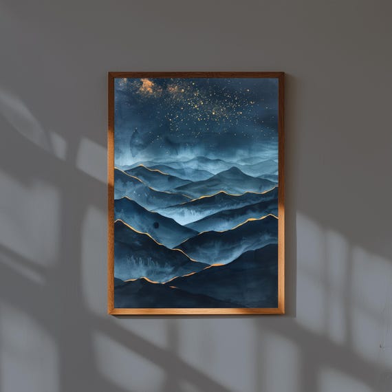 Highlands Mountain Night Sky Wall Art Starry Landscape Painting Scottish Canvas Tranquil Celestial Nature Print