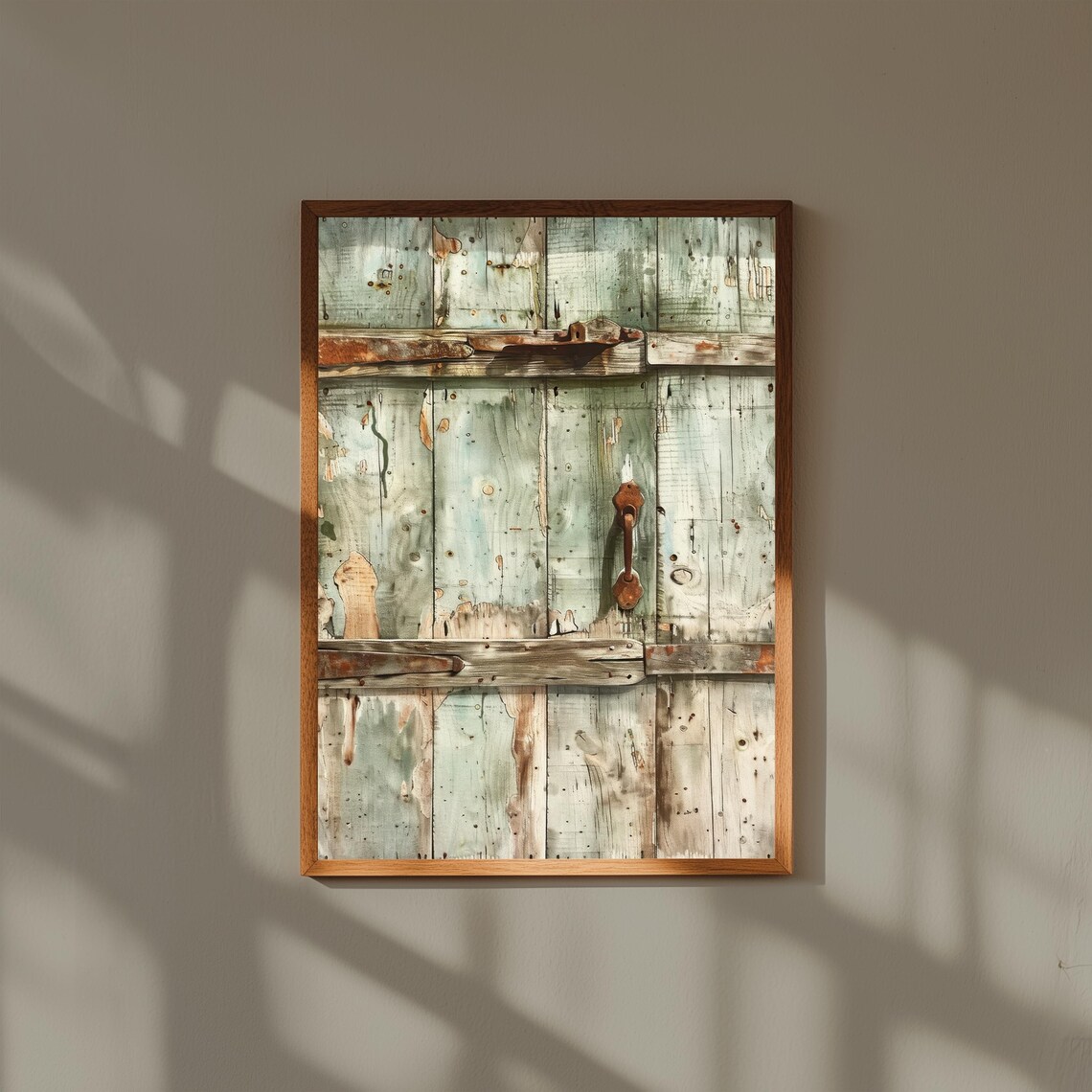 Rustic Weathered Wooden Barn Door with Vintage Hardware Poster