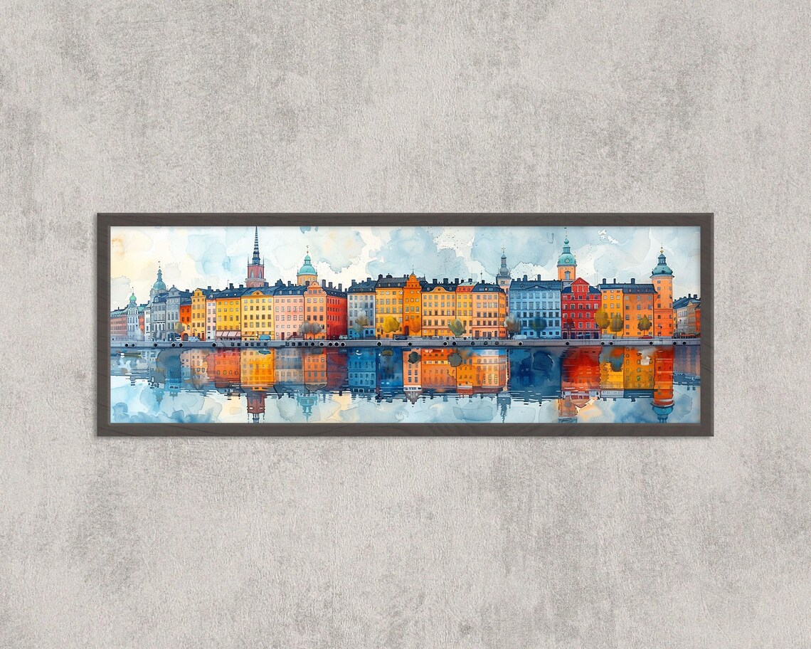 Stockholm Watercolor Cityscape, Gamla Stan Travel Poster