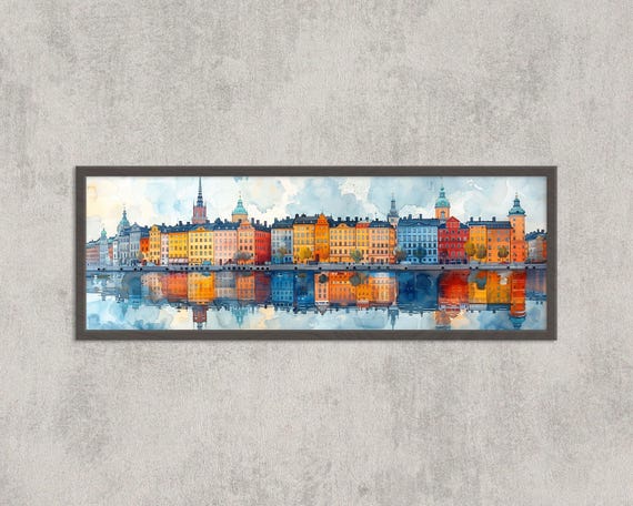 Stockholm Watercolor Cityscape, Gamla Stan Travel Poster