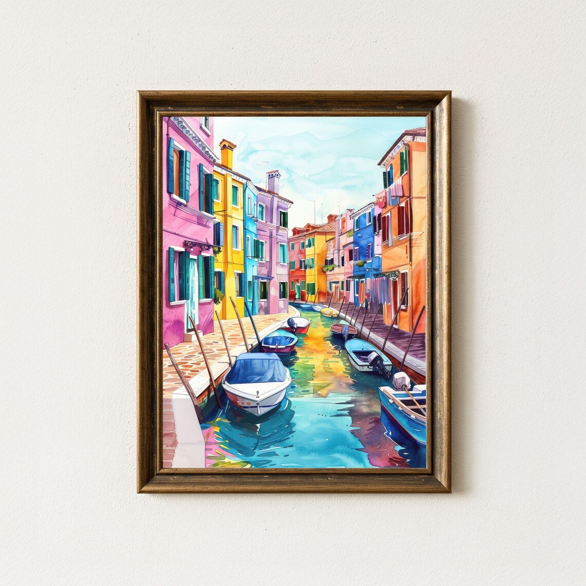 Burano Italy Colorful Canal Houses Watercolor Painting Print